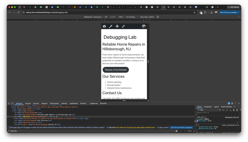 Disabling the fixed width in Developer Tools restores text wrapping.